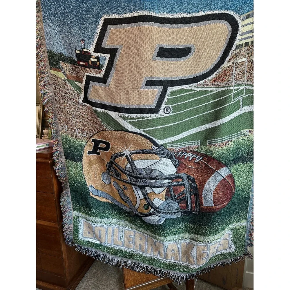 Vintage Purdue Boilermakers Woven Tapestry Throw Blanket NCAA Football Stadium